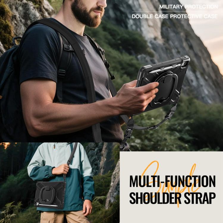For iPad 2025 / 2022 Silicone Hybrid PC Tablet Case with Holder & Shoulder Strap