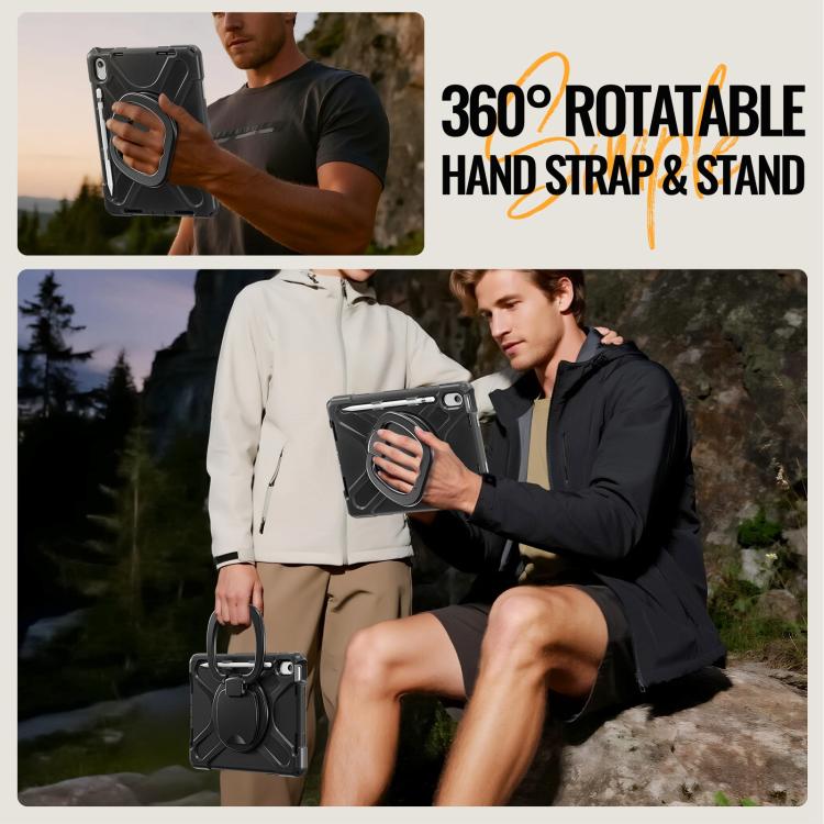 For iPad 2025 / 2022 Silicone Hybrid PC Tablet Case with Holder & Shoulder Strap
