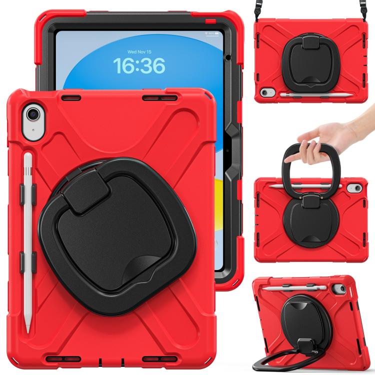 For iPad 2025 / 2022 Silicone Hybrid PC Tablet Case with Holder & Shoulder Strap
