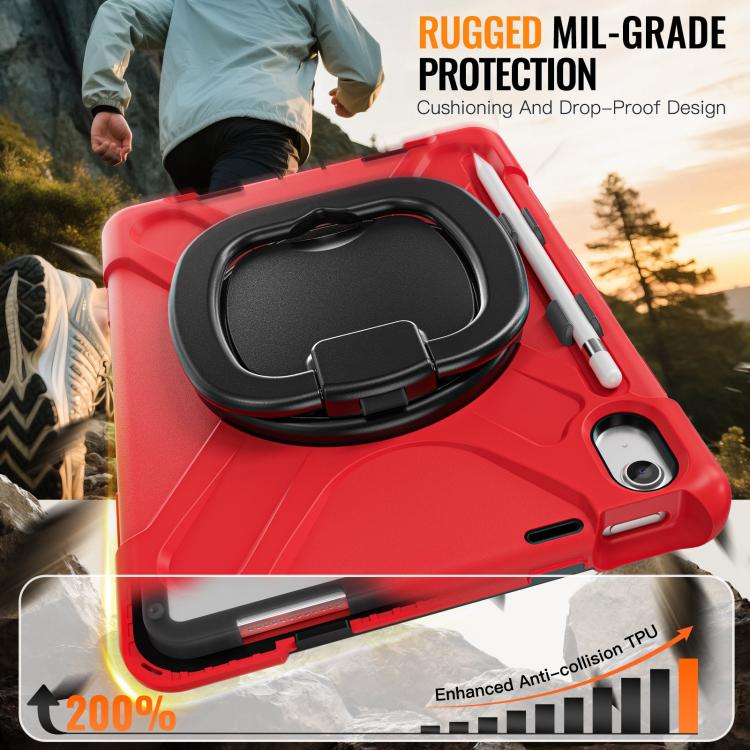 For iPad 2025 / 2022 Silicone Hybrid PC Tablet Case with Holder & Shoulder Strap