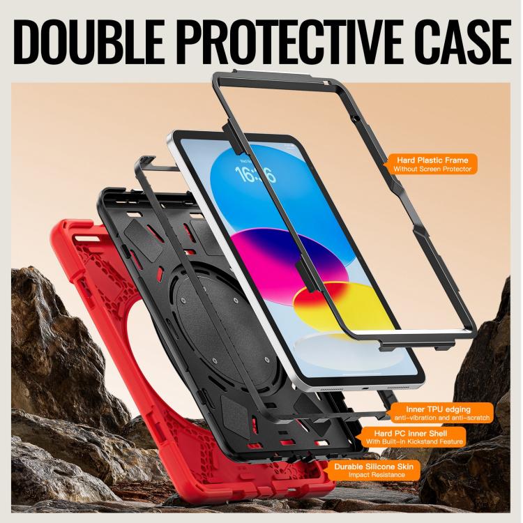 For iPad 2025 / 2022 Silicone Hybrid PC Tablet Case with Holder & Shoulder Strap