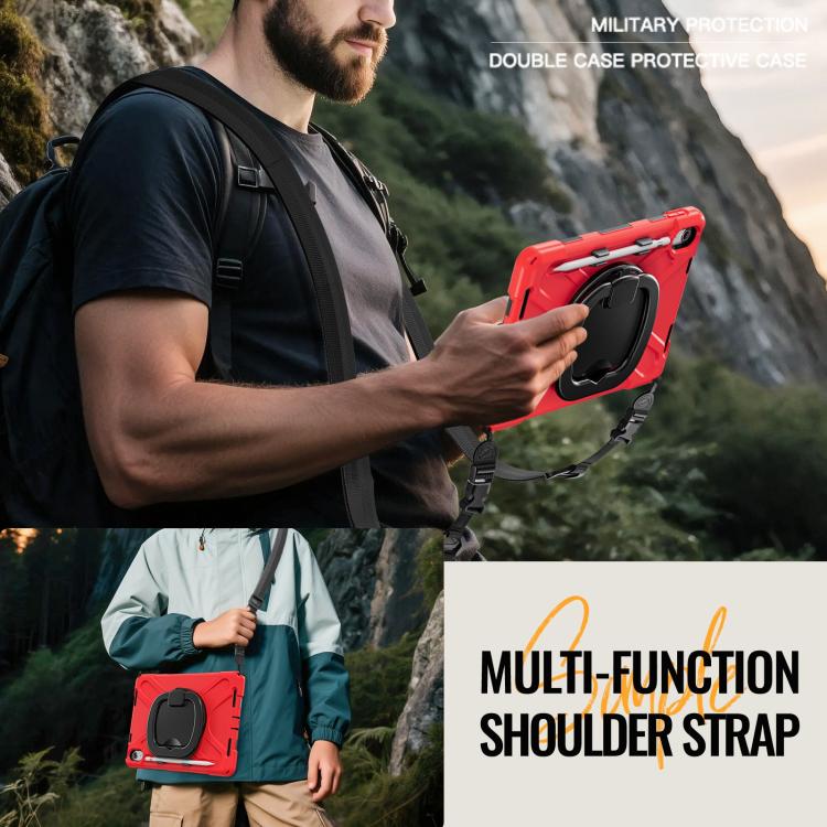 For iPad 2025 / 2022 Silicone Hybrid PC Tablet Case with Holder & Shoulder Strap