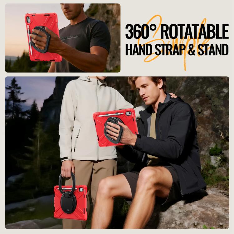 For iPad 2025 / 2022 Silicone Hybrid PC Tablet Case with Holder & Shoulder Strap