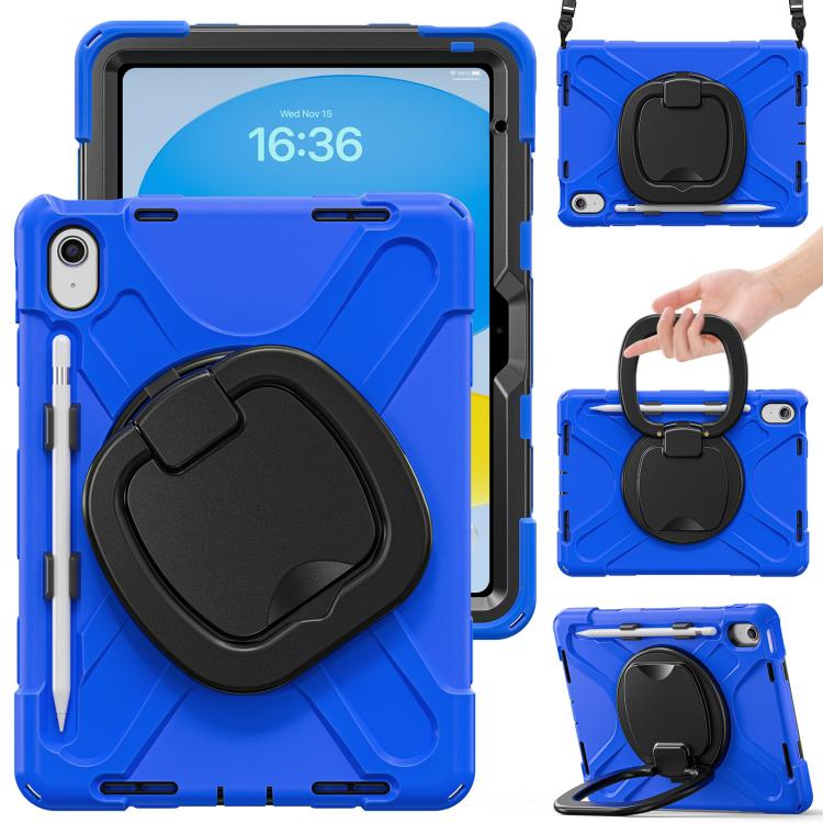 For iPad 2025 / 2022 Silicone Hybrid PC Tablet Case with Holder & Shoulder Strap