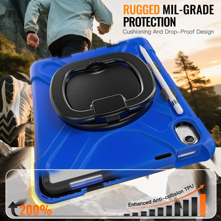 For iPad 2025 / 2022 Silicone Hybrid PC Tablet Case with Holder & Shoulder Strap