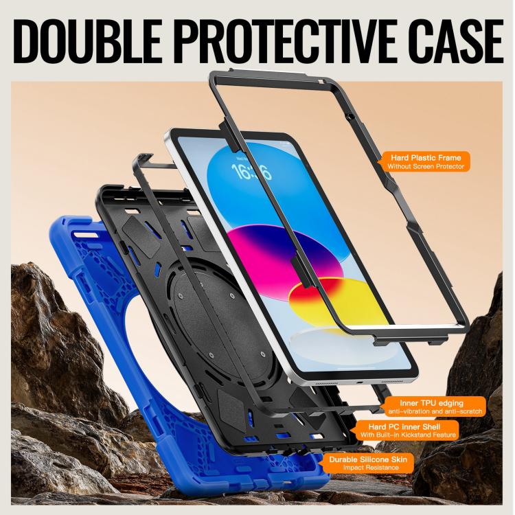 For iPad 2025 / 2022 Silicone Hybrid PC Tablet Case with Holder & Shoulder Strap