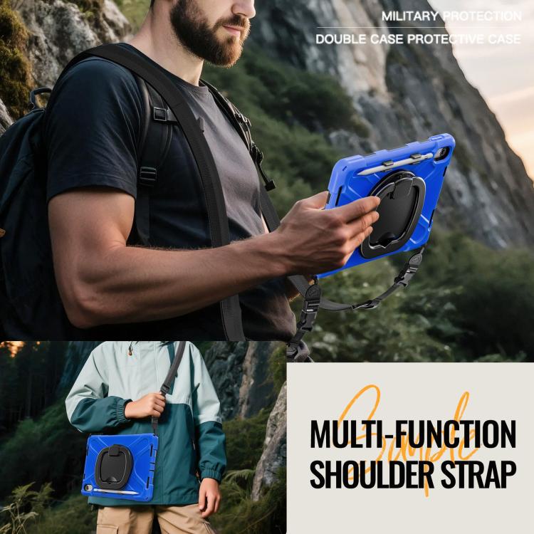 For iPad 2025 / 2022 Silicone Hybrid PC Tablet Case with Holder & Shoulder Strap