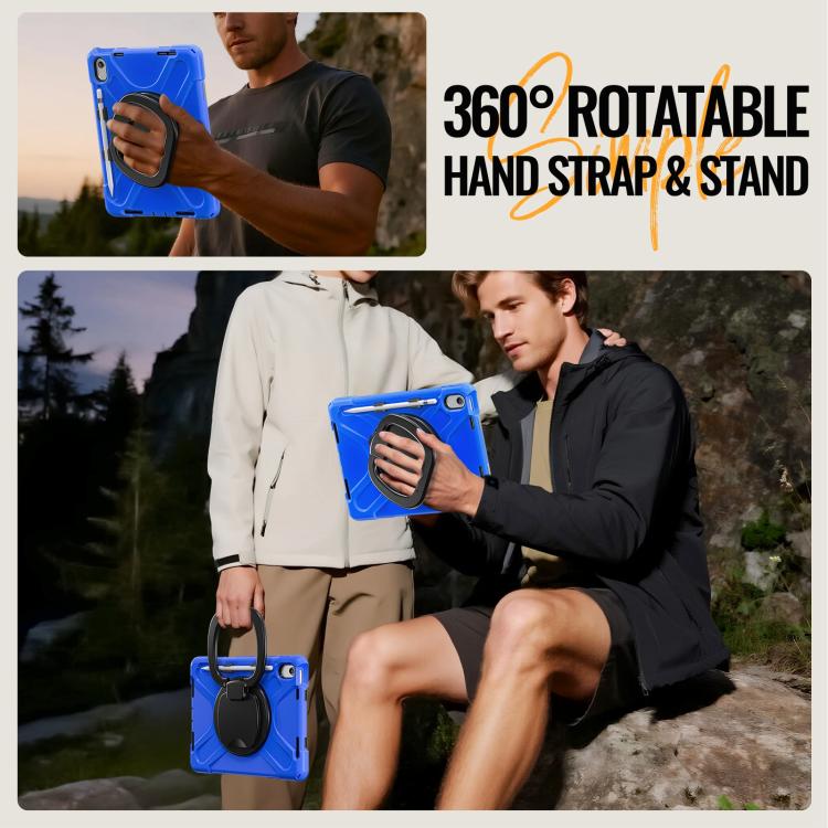 For iPad 2025 / 2022 Silicone Hybrid PC Tablet Case with Holder & Shoulder Strap