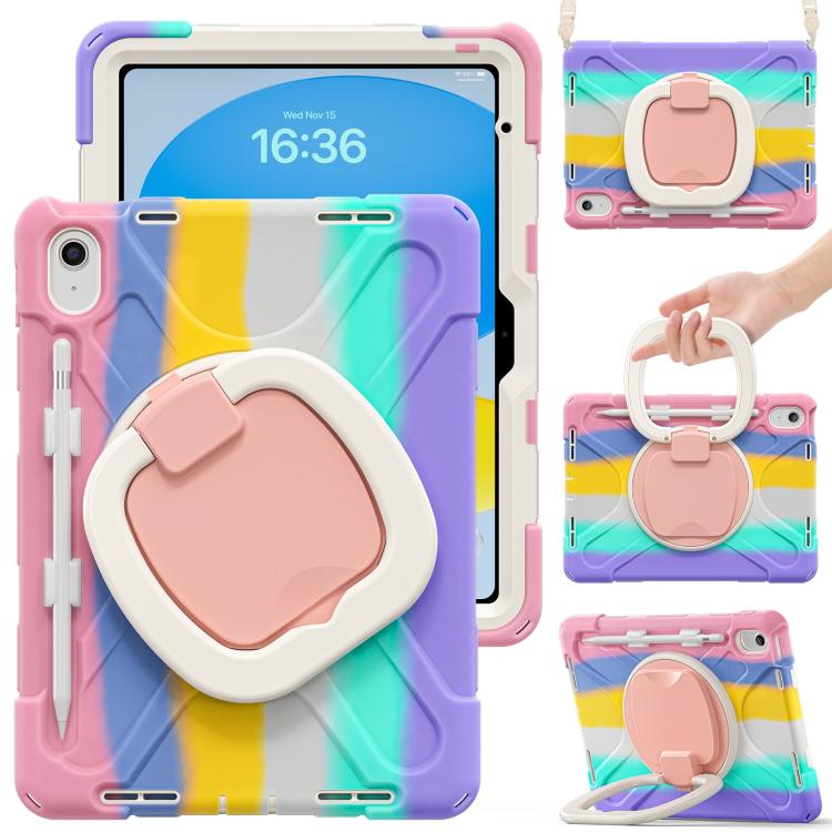 For iPad 2025 / 2022 Silicone Hybrid PC Tablet Case with Holder & Shoulder Strap