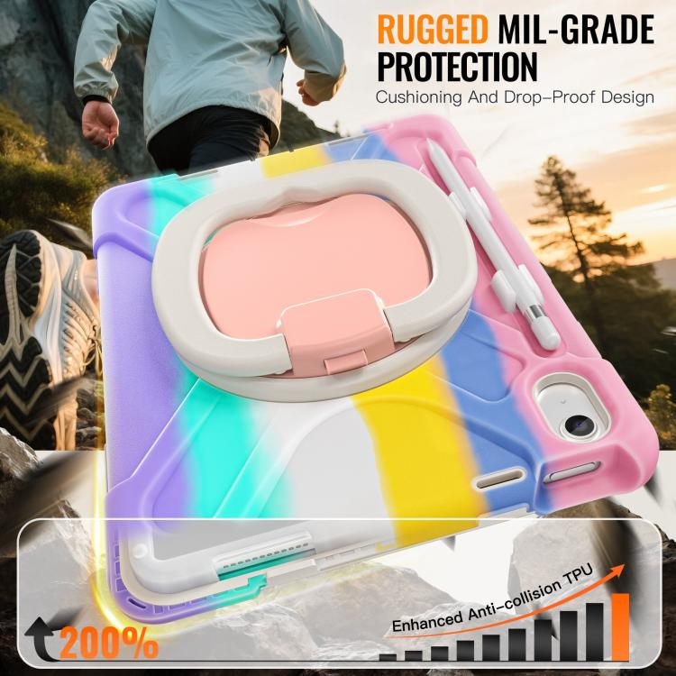 For iPad 2025 / 2022 Silicone Hybrid PC Tablet Case with Holder & Shoulder Strap