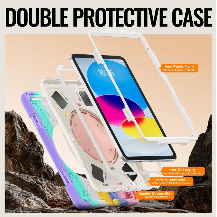 For iPad 2025 / 2022 Silicone Hybrid PC Tablet Case with Holder & Shoulder Strap
