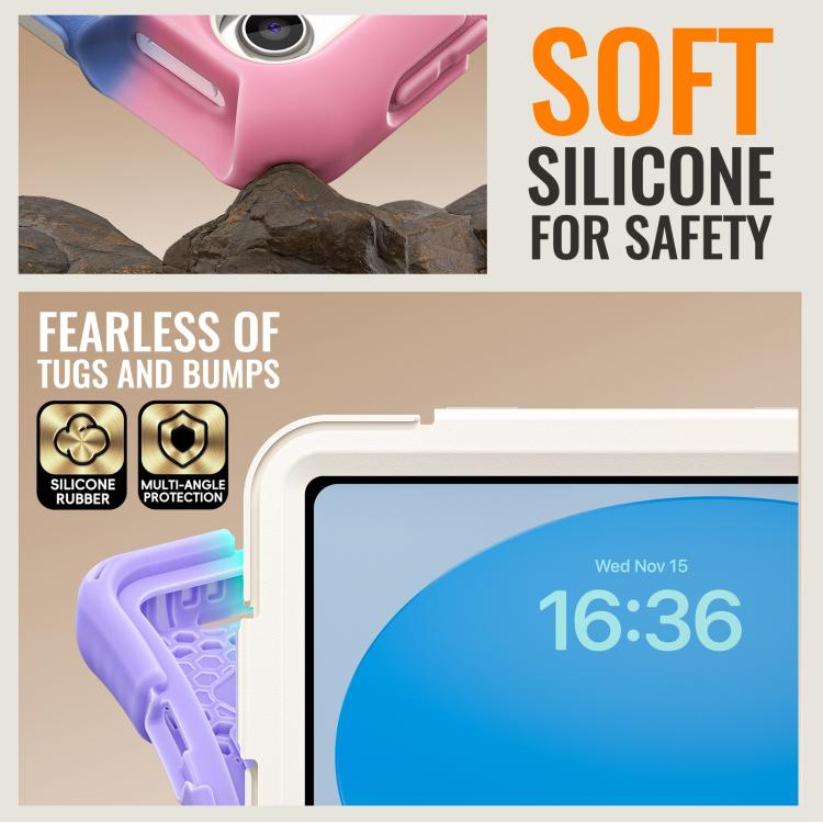 For iPad 2025 / 2022 Silicone Hybrid PC Tablet Case with Holder & Shoulder Strap