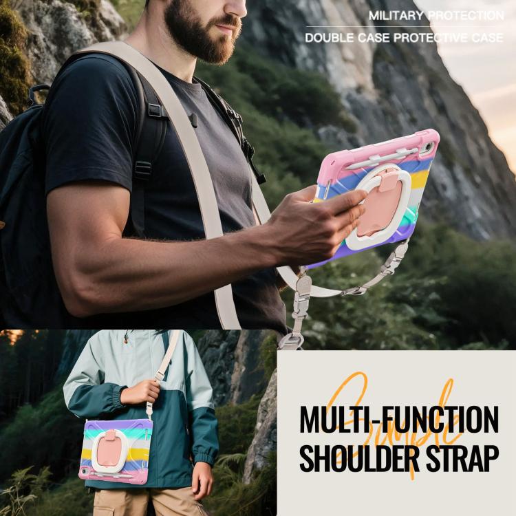 For iPad 2025 / 2022 Silicone Hybrid PC Tablet Case with Holder & Shoulder Strap