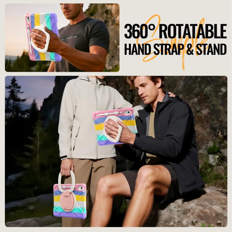 For iPad 2025 / 2022 Silicone Hybrid PC Tablet Case with Holder & Shoulder Strap