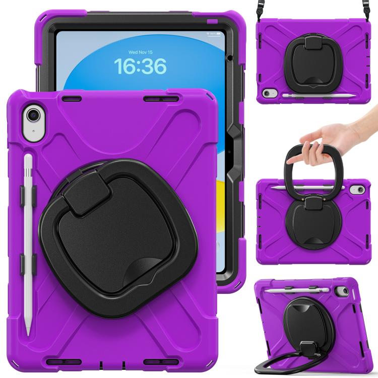 For iPad 2025 / 2022 Silicone Hybrid PC Tablet Case with Holder & Shoulder Strap