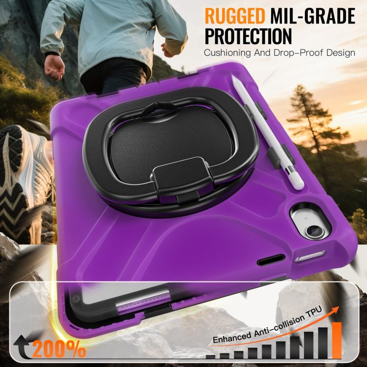 For iPad 2025 / 2022 Silicone Hybrid PC Tablet Case with Holder & Shoulder Strap