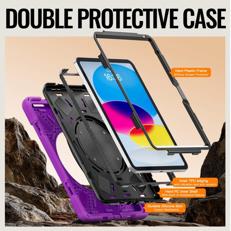 For iPad 2025 / 2022 Silicone Hybrid PC Tablet Case with Holder & Shoulder Strap