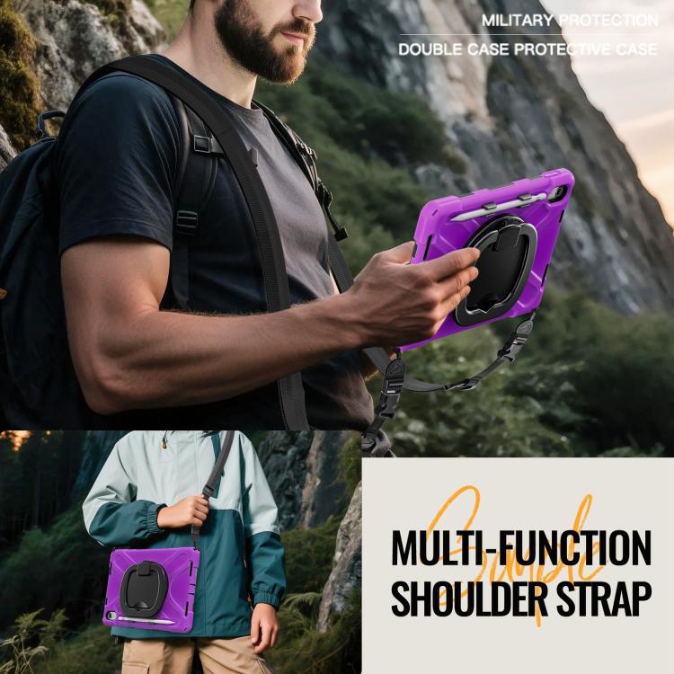 For iPad 2025 / 2022 Silicone Hybrid PC Tablet Case with Holder & Shoulder Strap