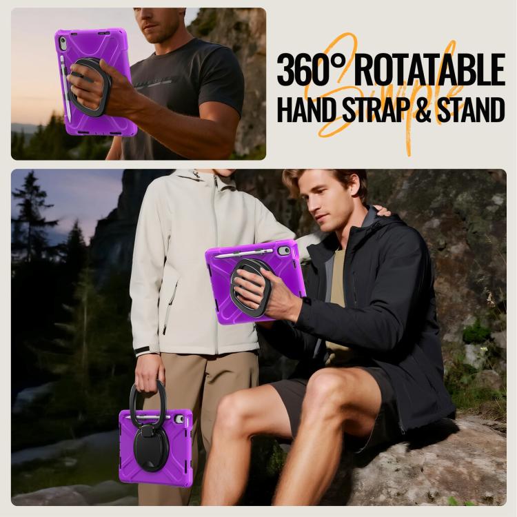 For iPad 2025 / 2022 Silicone Hybrid PC Tablet Case with Holder & Shoulder Strap