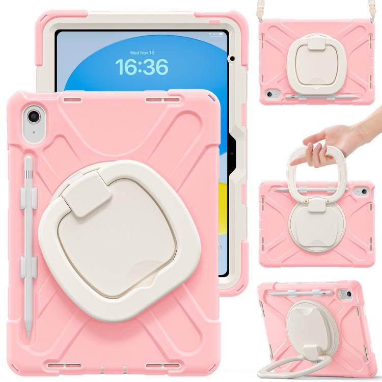 For iPad 2025 / 2022 Silicone Hybrid PC Tablet Case with Holder & Shoulder Strap