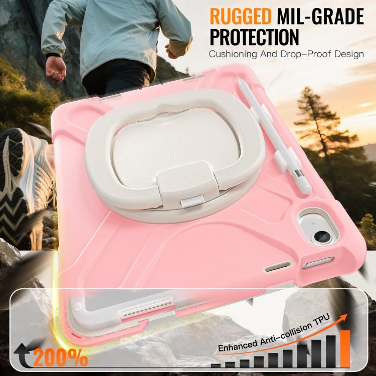 For iPad 2025 / 2022 Silicone Hybrid PC Tablet Case with Holder & Shoulder Strap