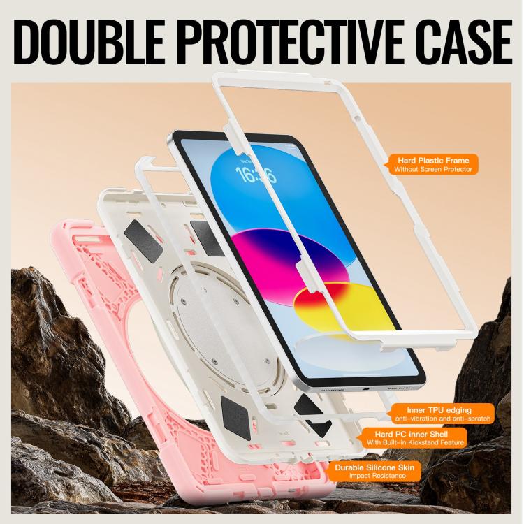For iPad 2025 / 2022 Silicone Hybrid PC Tablet Case with Holder & Shoulder Strap