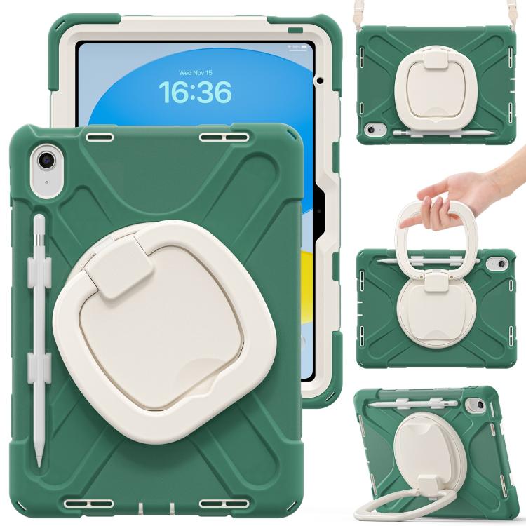 For iPad 2025 / 2022 Silicone Hybrid PC Tablet Case with Holder & Shoulder Strap