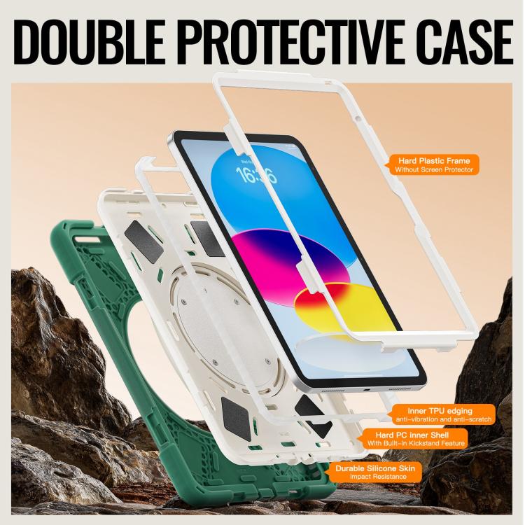 For iPad 2025 / 2022 Silicone Hybrid PC Tablet Case with Holder & Shoulder Strap
