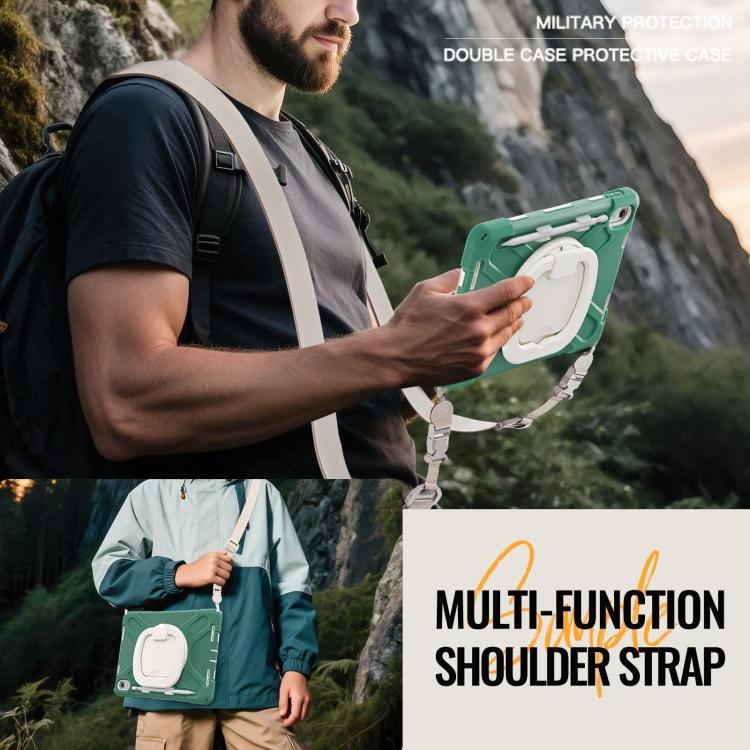 For iPad 2025 / 2022 Silicone Hybrid PC Tablet Case with Holder & Shoulder Strap