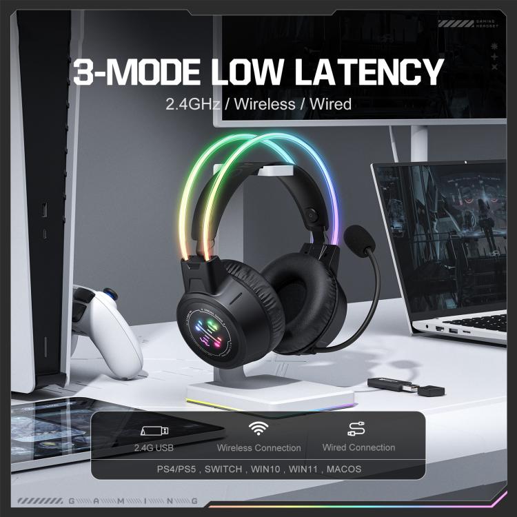 ONIKUMA GT889 Tri-mode RGB Bluetooth 2.4G Wired Gaming Headset - Black