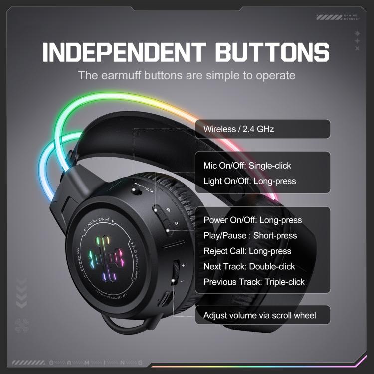 ONIKUMA GT889 Tri-mode RGB Bluetooth 2.4G Wired Gaming Headset - Black