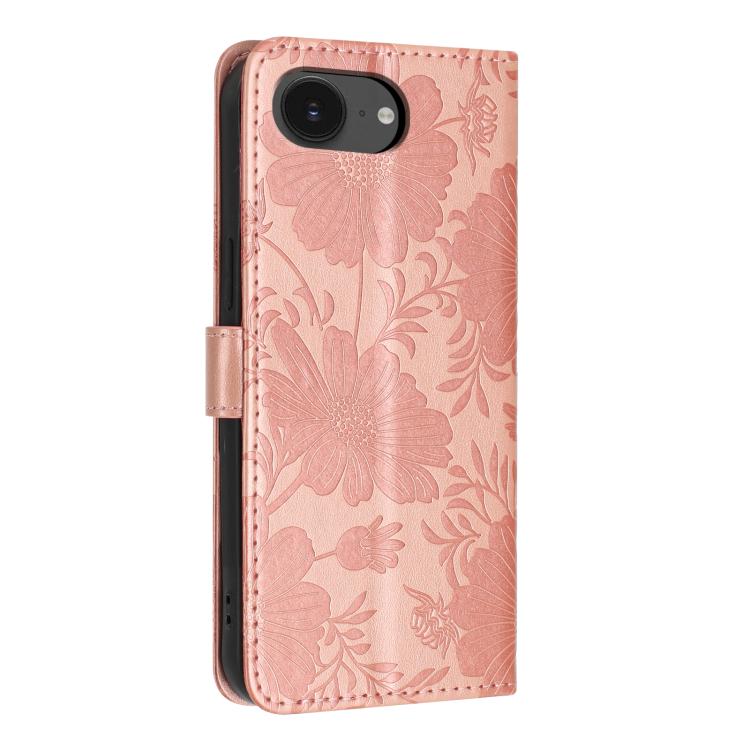 For iPhone 16e / 17e Sunflower Embossed Vegan Leather Phone Case with Small Black Rope