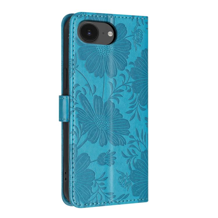 For iPhone 16e / 17e Sunflower Embossed Vegan Leather Phone Case with Small Black Rope