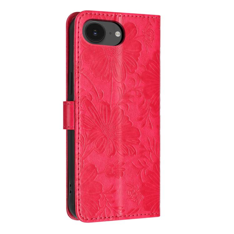 For iPhone 16e / 17e Sunflower Embossed Vegan Leather Phone Case with Small Black Rope