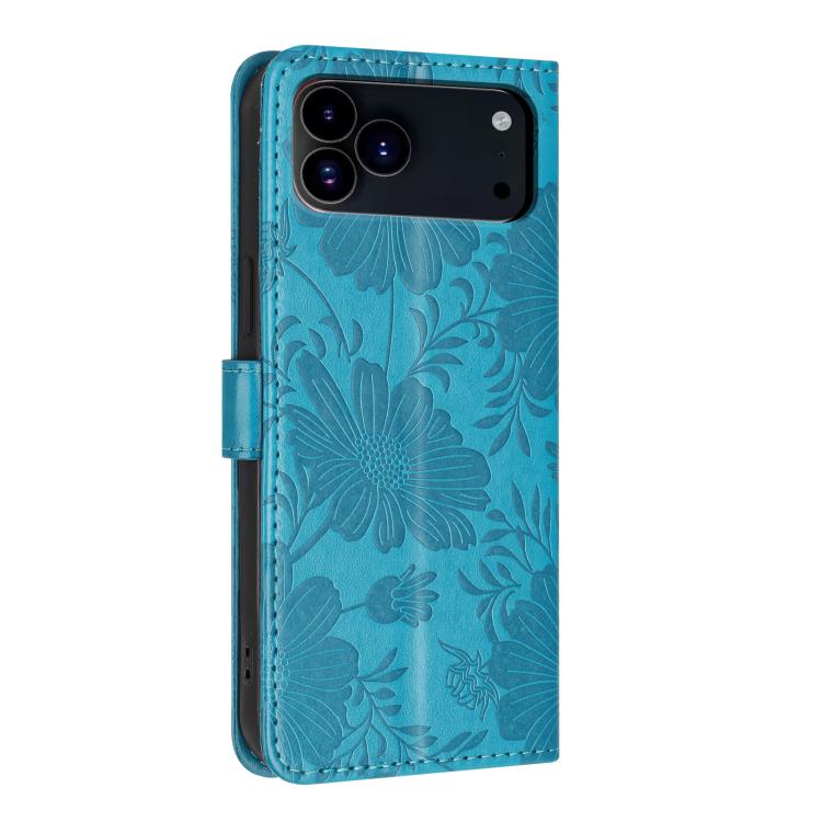 For iPhone 17 Pro Max Sunflower Embossed Vegan Leather Phone Case with Small Black Rope