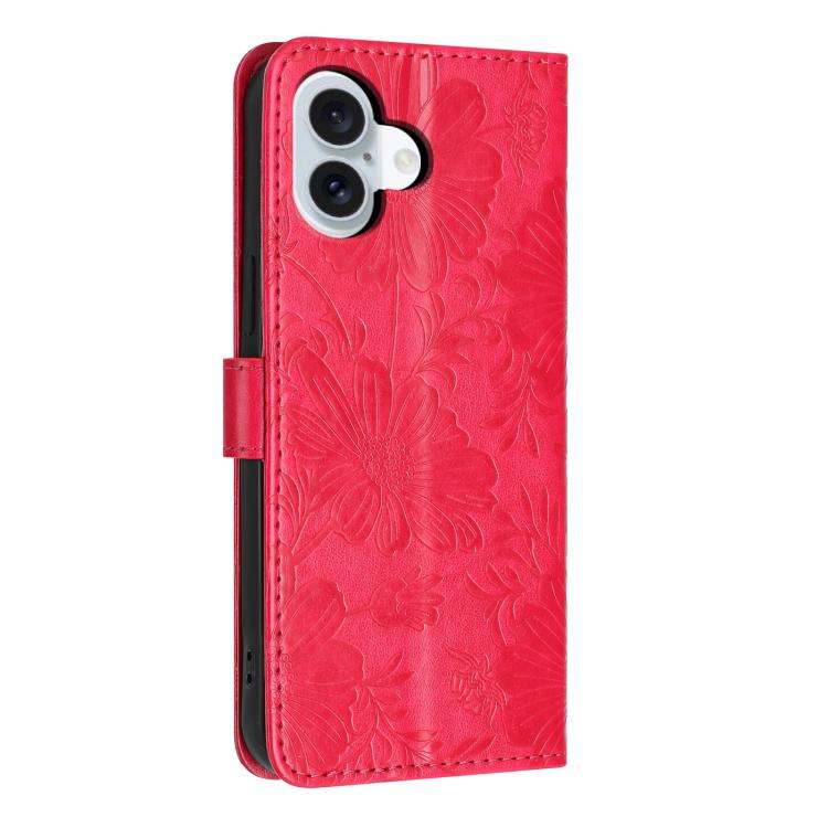 For iPhone 17 Sunflower Embossed Vegan Leather Phone Case with Small Black Rope
