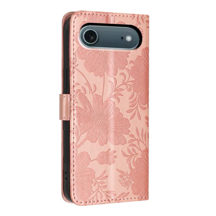 For iPhone Air Sunflower Embossed Vegan Leather Phone Case with Small Black Rope