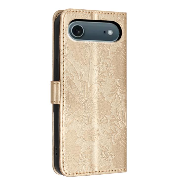 For iPhone Air Sunflower Embossed Vegan Leather Phone Case with Small Black Rope