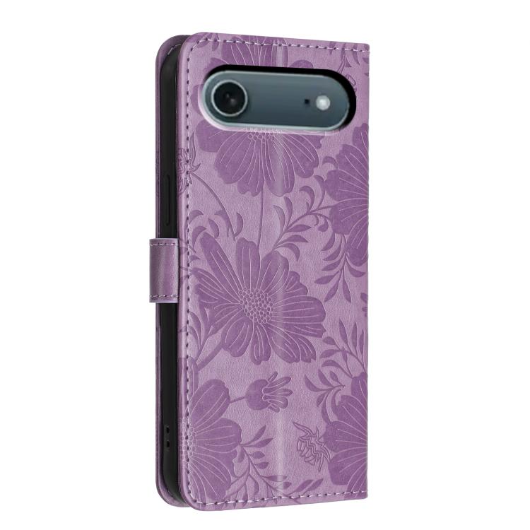 For iPhone Air Sunflower Embossed Vegan Leather Phone Case with Small Black Rope