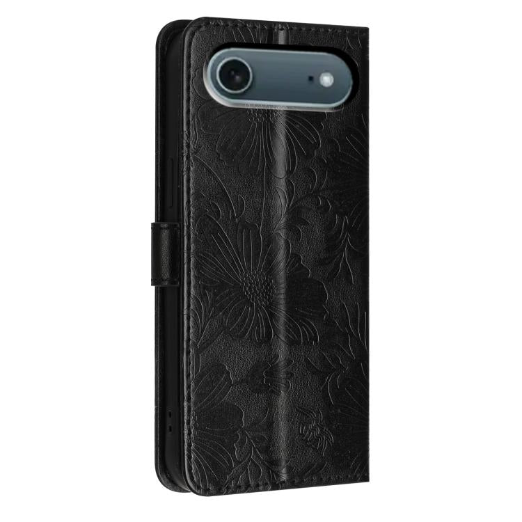For iPhone Air Sunflower Embossed Vegan Leather Phone Case with Small Black Rope