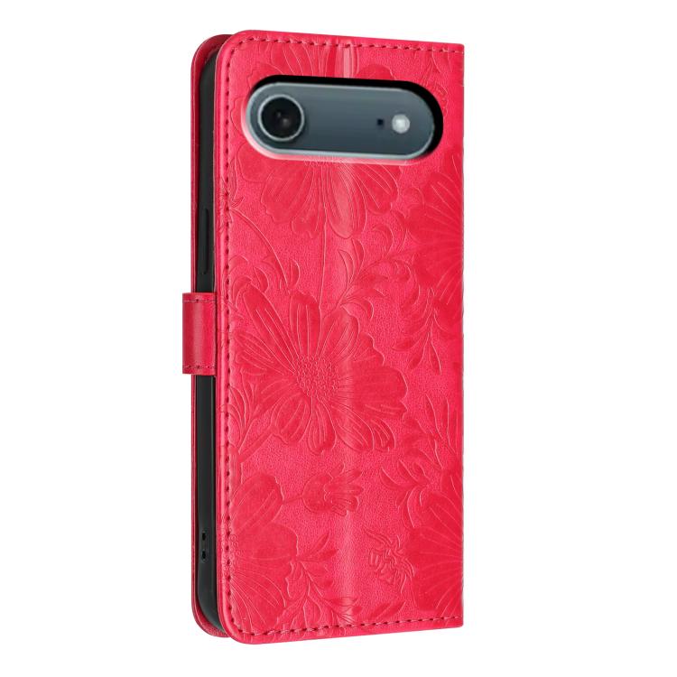 For iPhone Air Sunflower Embossed Vegan Leather Phone Case with Small Black Rope