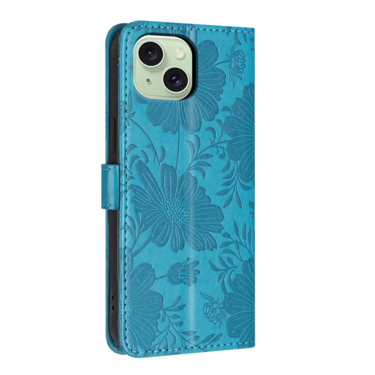 For iPhone 14 Sunflower Embossed Vegan Leather Phone Case with Small Black Rope