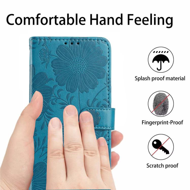 For iPhone 14 Sunflower Embossed Vegan Leather Phone Case with Small Black Rope
