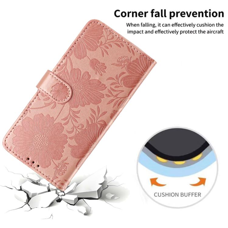 For iPhone 13 Pro Max Sunflower Embossed Vegan Leather Phone Case with Small Black Rope