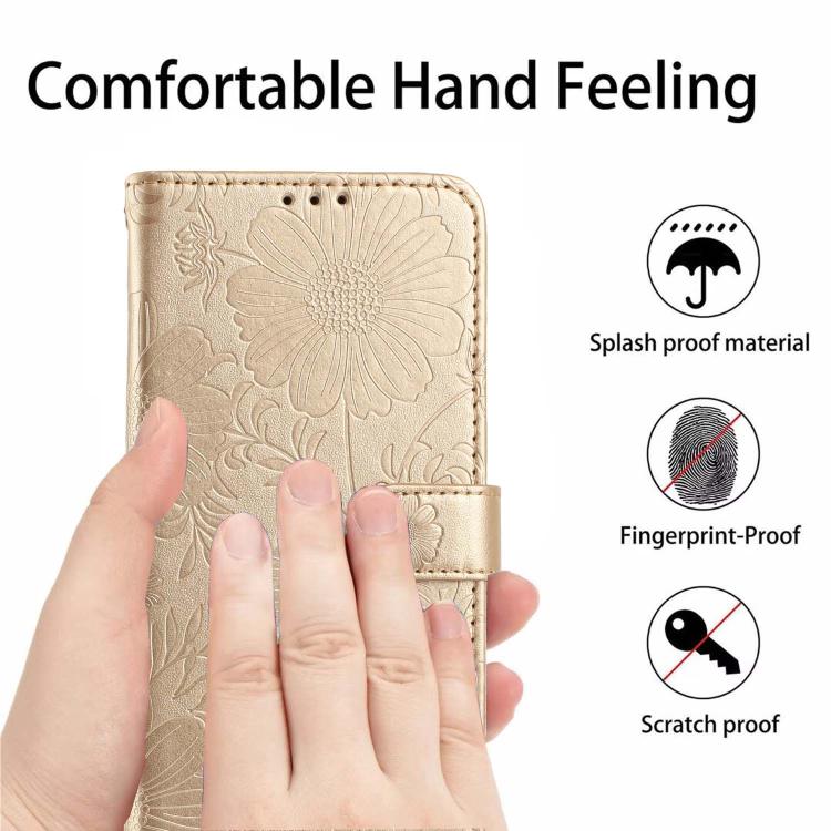 For iPhone 13 Pro Max Sunflower Embossed Vegan Leather Phone Case with Small Black Rope