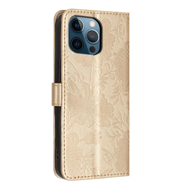 For iPhone 12 Pro Max Sunflower Embossed Vegan Leather Phone Case with Small Black Rope