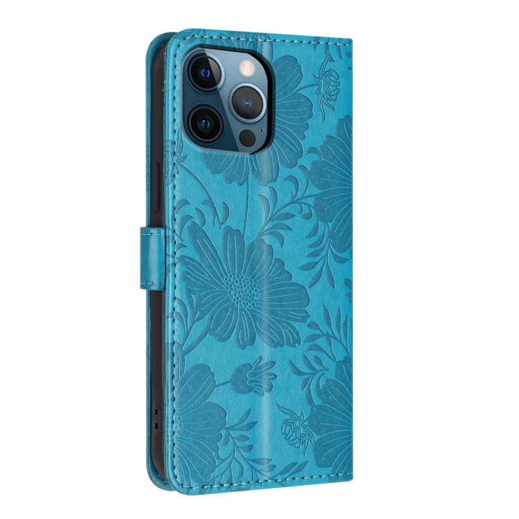 For iPhone 12 Pro Max Sunflower Embossed Vegan Leather Phone Case with Small Black Rope