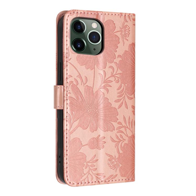 For iPhone 11 Pro Max Sunflower Embossed Vegan Leather Phone Case with Small Black Rope