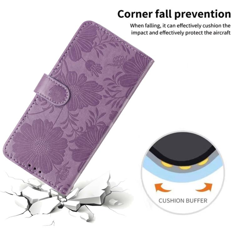 For iPhone 11 Pro Max Sunflower Embossed Vegan Leather Phone Case with Small Black Rope
