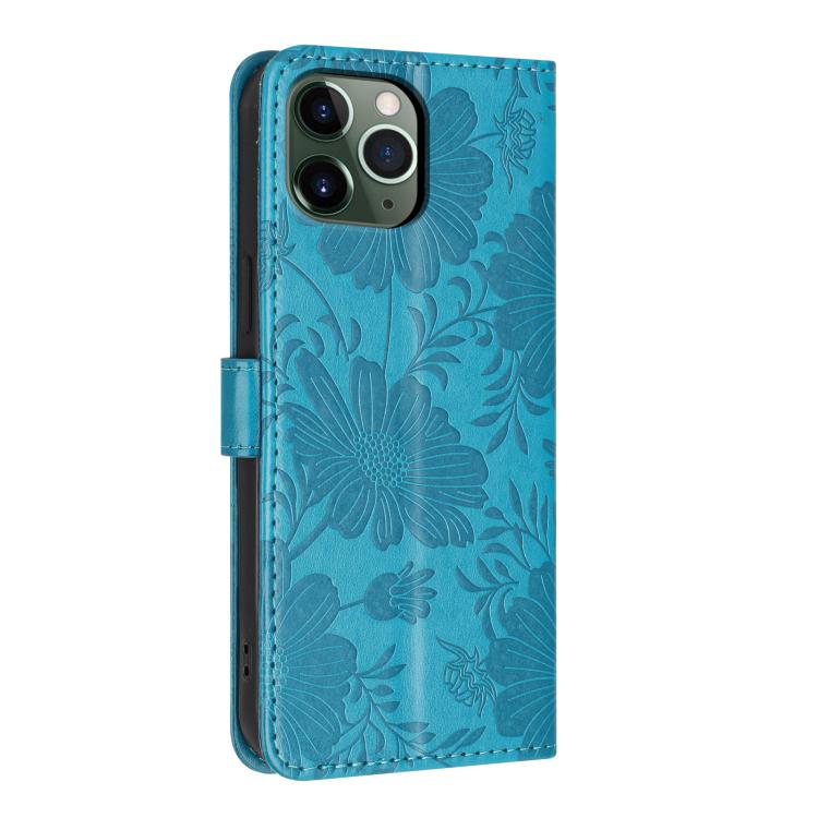 For iPhone 11 Pro Max Sunflower Embossed Vegan Leather Phone Case with Small Black Rope